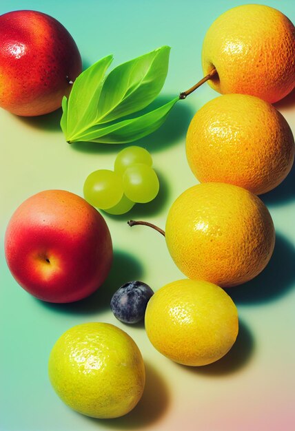 Geschnittene Fruchtscheiben Zusammensetzung des Sortiments verschiedener Früchte, Äpfel, Orangen und anderer Früchte