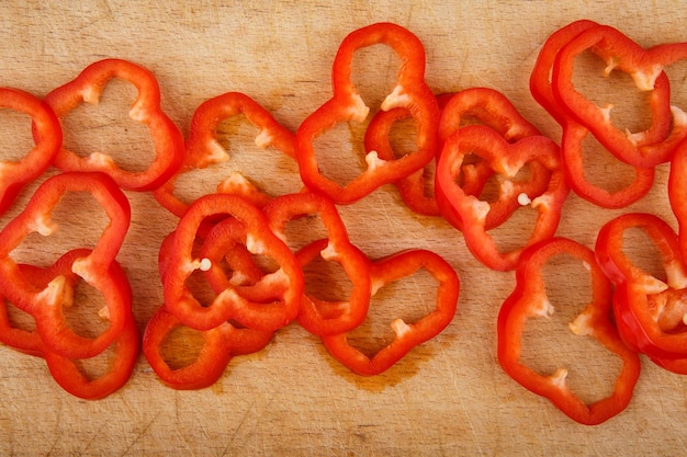 Geschnittene Paprika auf Holzbrett