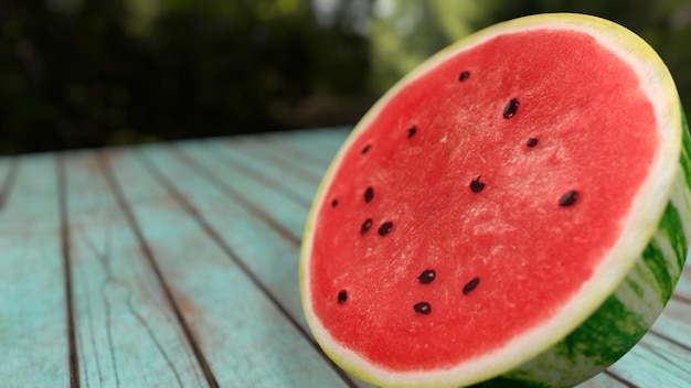 Geschnittene Wassermelone auf einem hölzernen Hintergrund 3drendering