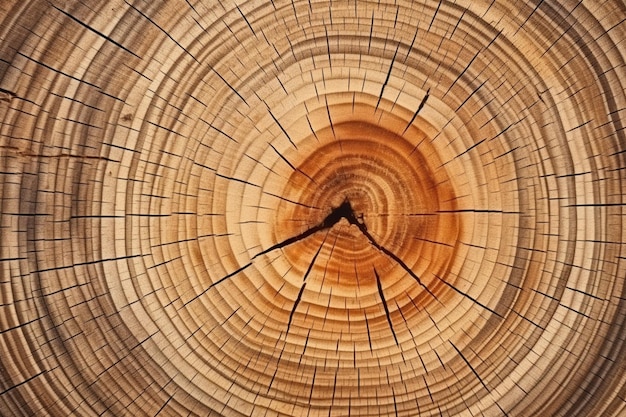 Geschnittener Baum weist eine jährliche Wachstumsgeschichte in komplizierten Kreismustern auf
