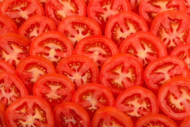 Geschnittener Tomatenhintergrund. Draufsicht.