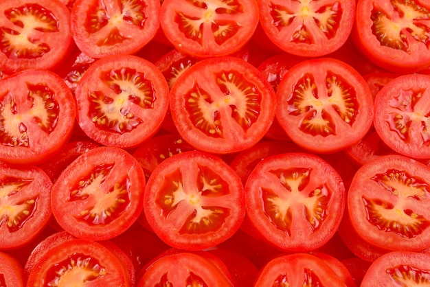 Geschnittener Tomatenhintergrund. Draufsicht.