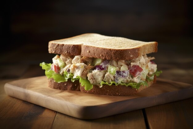 Geschnittenes Hähnchen- oder Putenbrustfleisch auf Brot für Toast, geschichtetes Club-Sandwich