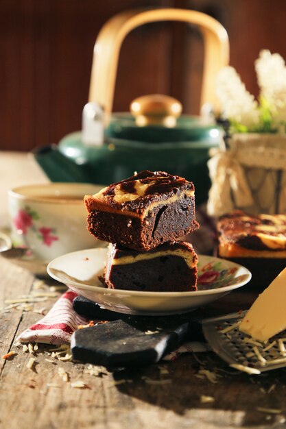 Geschnittenes Schokoladen-Brownies-Dessert