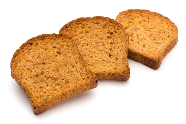 Geschnittenes Toastbrot lokalisiert auf weißem Hintergrund, Draufsicht.