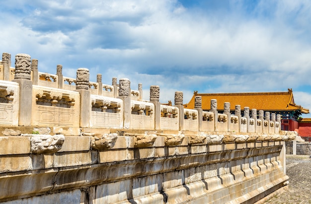 Geschnitzte weiße Marmordekorationen an der Verbotenen Stadt - Peking, China