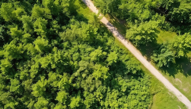 Geschwungene Straße durch lebendigen grünen Wald