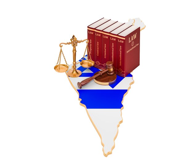 Gesetz und Gerechtigkeit in Israel Konzept 3D-Rendering isoliert auf weißem Hintergrund