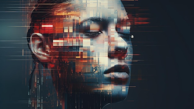 Gesicht digitaler menschlicher Kopf Illustration 3D abstrakte Technologie Tech virtuelles Design Gesicht digitaler menschlicher Kopf KI generiert