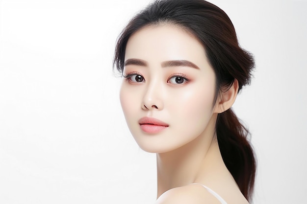 Gesicht einer asiatischen Schönheitsfrau Scincare- und Kosmetologiekonzept