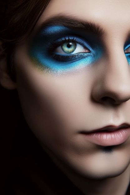 Gesicht eines schwulen Transgender-Mannes mit Augen-Make-up Mascara und Eyeliner für Männer Generative KI-Illustration