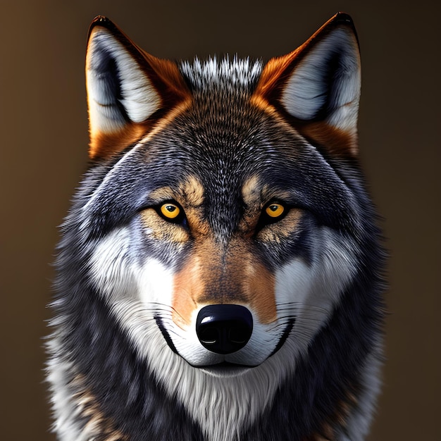 Gesicht eines Wolfs mit dunklem Hintergrund Generative KI