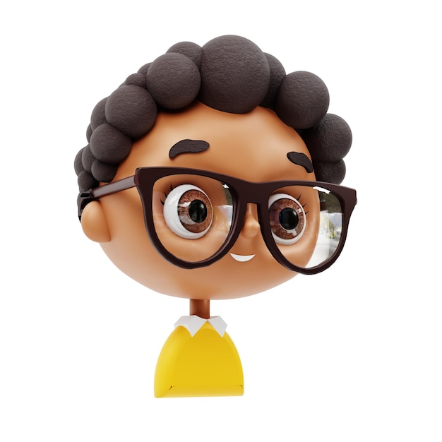 Gesichter Avatar Porträt Afroamerikanischer Junge mit Brille 3D-Darstellung Cartoon-Stil