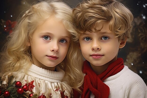 Gesichter eines Jungen und eines Mädchens zu Weihnachten