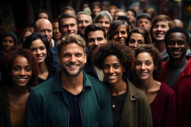 Gesichter glücklicher multinationaler Menschen, die in die Kamera lächeln Diversitätskonzept Generative KI