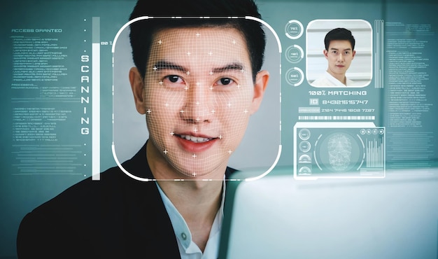 Gesichtserkennungstechnologie scannt und erkennt das Gesicht von Personen zur Identifizierung