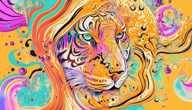 Gesichtsporträt eines farbenfrohen Designs, bunte Tiger-Pop-Art-Vektorillustration Ai Generative