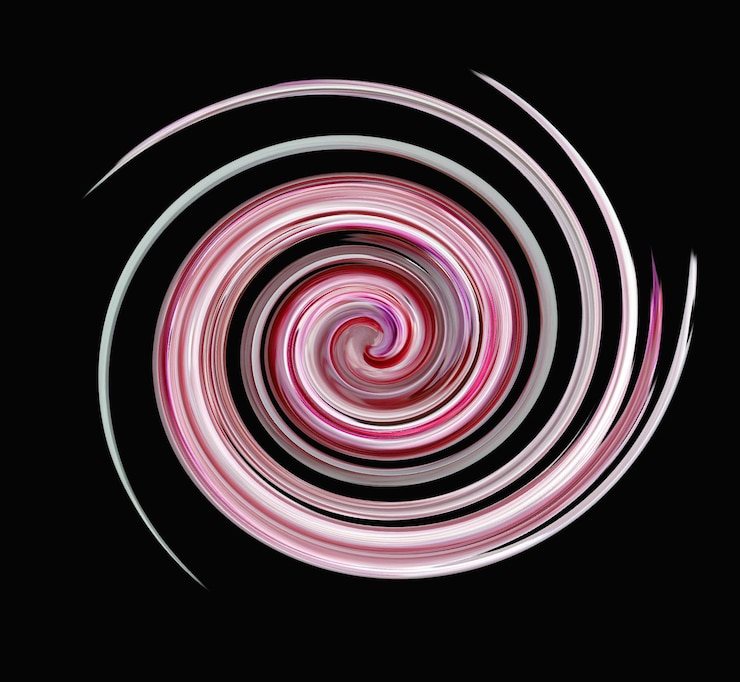 Foto gestaltungselement, abstraktion, lila violette spirale auf schwarzem hintergrund, dekorelement, bunt
