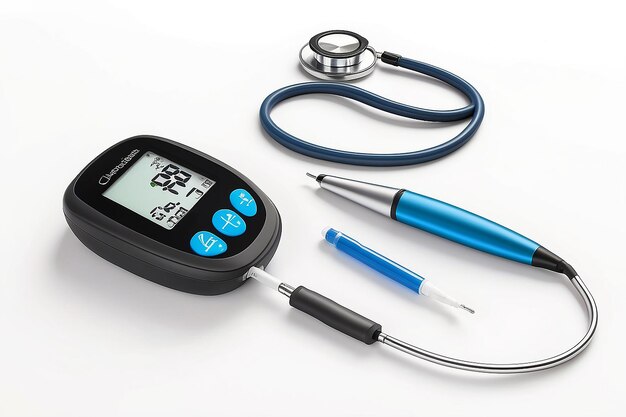 Gestão da diabetes Glicômetro digital e caneta Lancet para monitorização da saúde