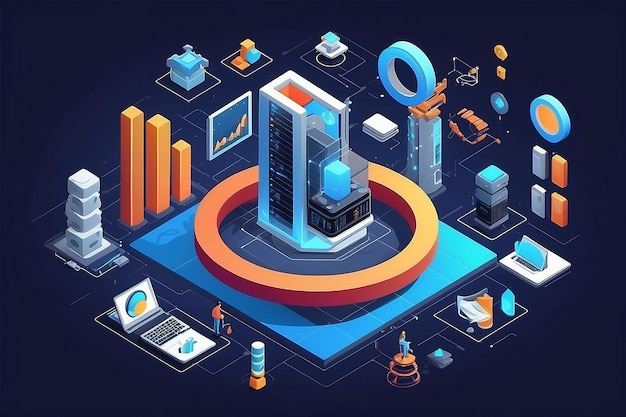 Gestión de la configuración de desarrollo de la empresa en ilustración isométrica