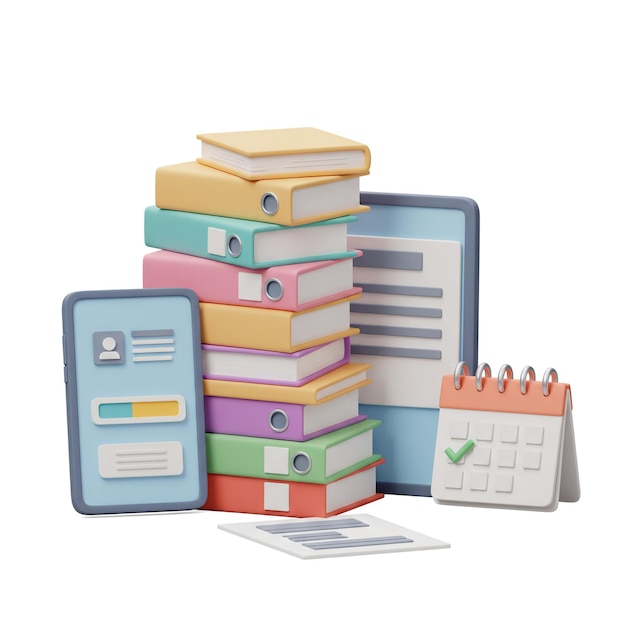 Gestión de documentos con herramientas digitales calendario y organización de archivos 3d