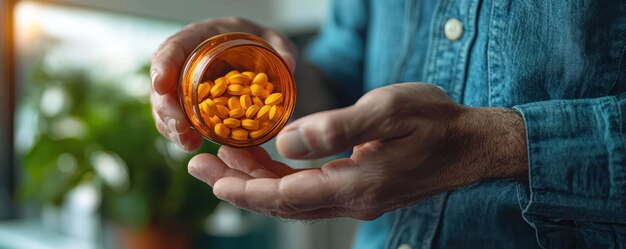 Gestión del dolor crónico Primer plano de una persona que toma medicamentos recetados con espacio de copia para el texto