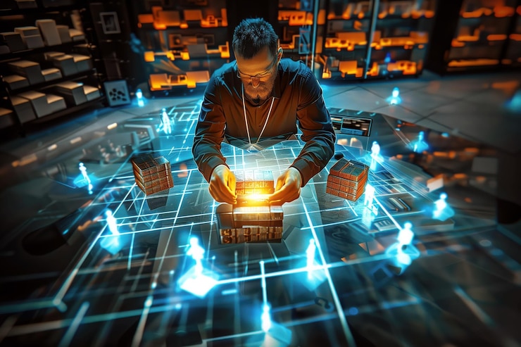 Foto una gestión de las entregas de paquetes en un entorno futurista