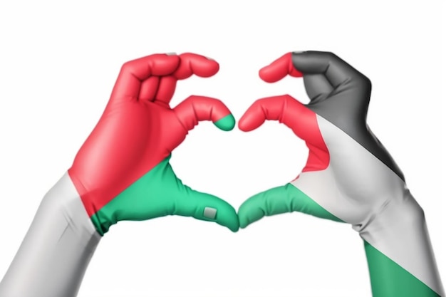 Foto gesto de mão de coração palestino de bangladesh fazendo caminho de corte de coração