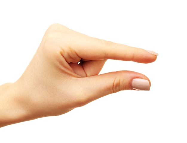 Gesto de mano femenina aislado en blanco