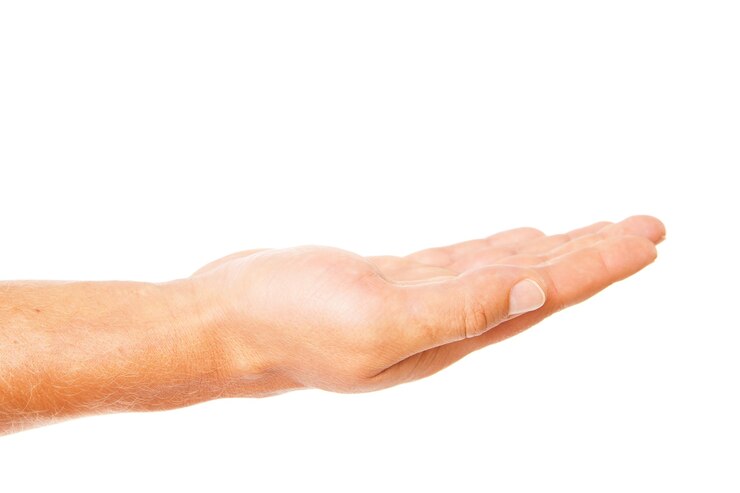 Foto gesto de la mano de la palma abierta de la mano masculina. aislado en un fondo blanco