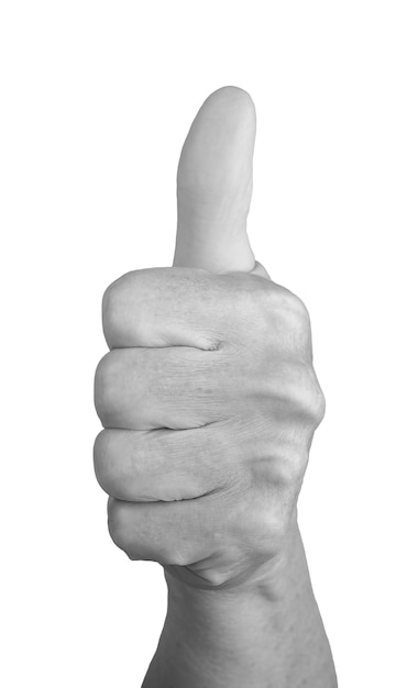 Gesto de pulgar hacia arriba La mano arrugada de la mujer mayor con el pulgar levantado muestra el acuerdo de aprobación y