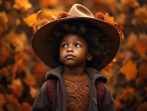 gestos dinâmicos emocionais criança africana no outono