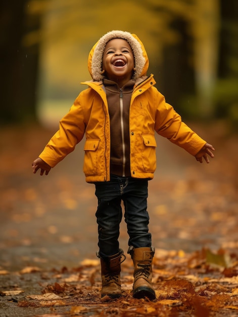 gestos dinámicos emocionales niño africano en otoño