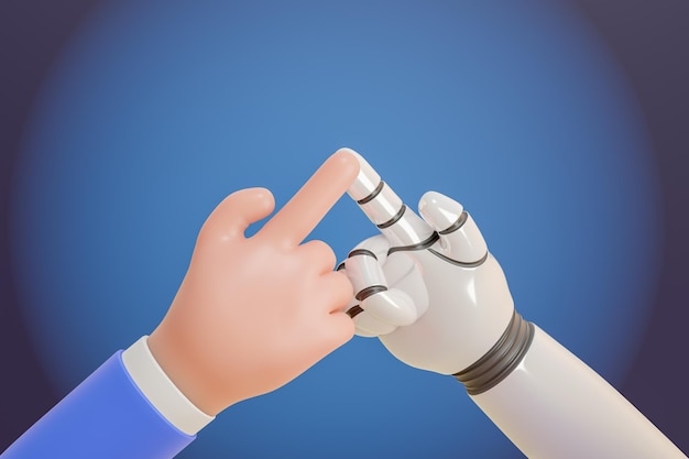 Los gestos de las manos humanas del robot 3D tocan el estilo de dibujos animados con el dedo