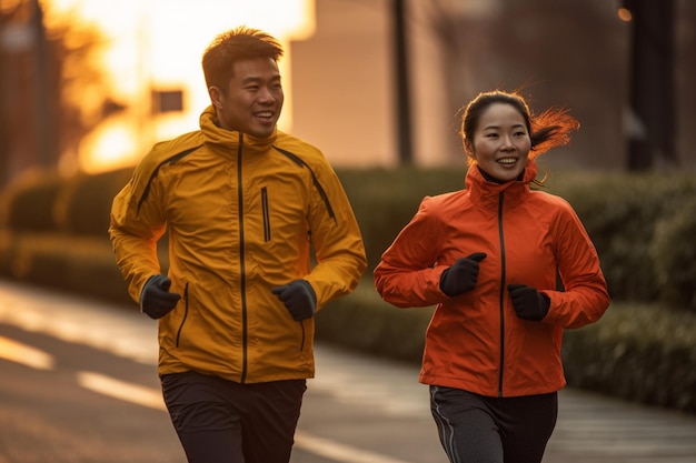 Gesunde asiatische Personen laufen auf einem Trackka Foto einer laufenden Person Vollkörperfoto