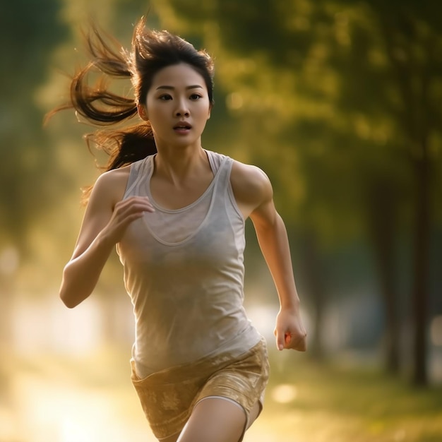 Gesunde asiatische Personen laufen auf einem Trackka Foto einer laufenden Person Vollkörperfoto