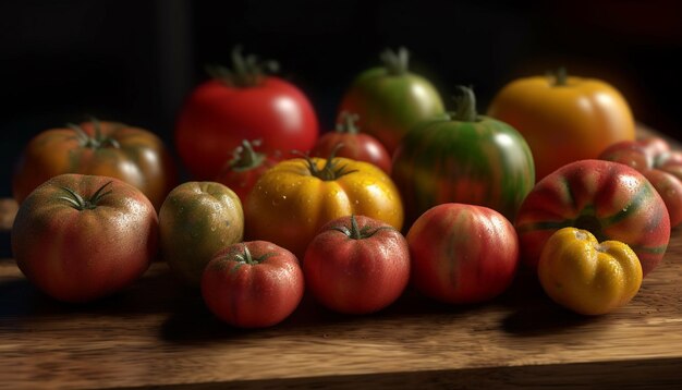 Gesunde Ernährung mit frischem Bio-Gemüse auf rustikalem Holztisch, generiert durch künstliche Intelligenz