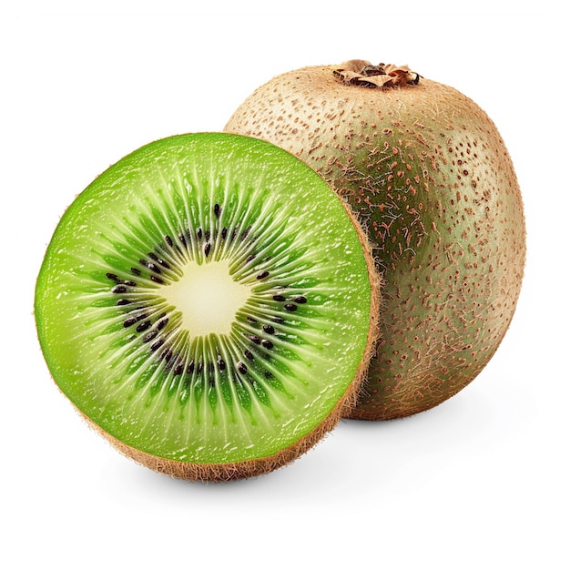 Gesunde frische geschnittene Kiwi-Früchte mit ganzen Früchten auf weißem Hintergrund