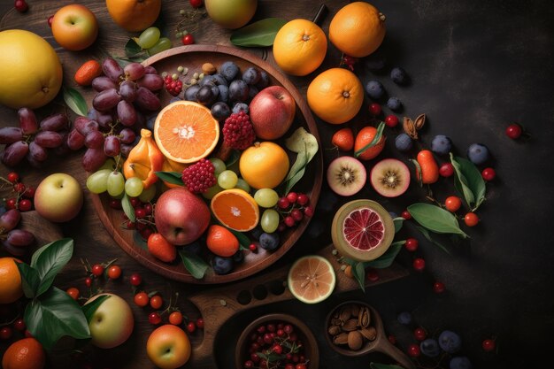Gesunde gemischte Früchte und Zutaten, die von der KI generiert werden