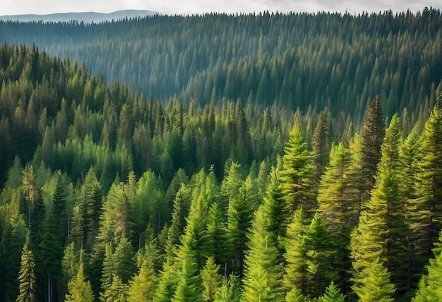 Gesunde grüne Bäume in einem Wald mit alten Fichten und Kiefern im Hintergrund