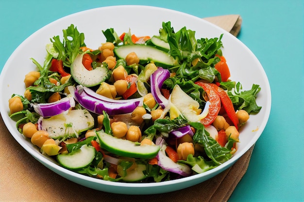 Gesunde hausgemachte Kichererbsen- und Gemüsesalatdiät vegetarisch veganes Essen und Vitamin