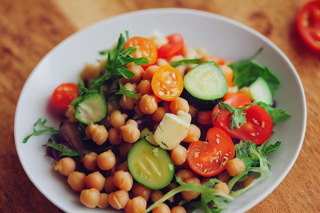 Gesunde hausgemachte Kichererbsen- und Gemüsesalatdiät vegetarisch veganes Essen und Vitamin