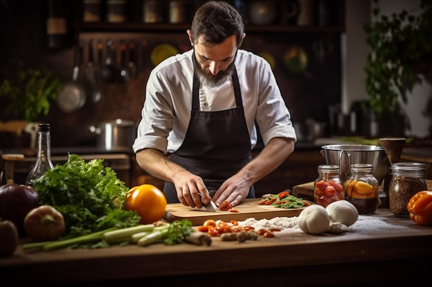 Gesunde Küche zu Hause Köche mit den Händen eine gesunde Mahlzeit zubereiten