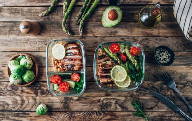 Gesunde Lunchbox mit Hühnerkichererbsen und Gemüse