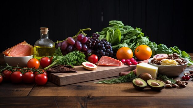 gesunde Mahlzeit auf rustikalem Holztisch mit frischem Bio