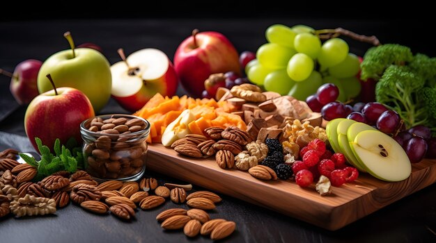 Foto gesunde snacks vielfalt an nüssen und früchten