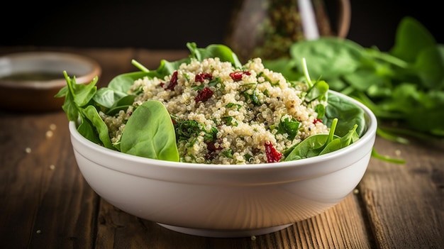 Gesunde vegane Quinoa-Spinatsalat Vegane Wintersalat Quinoa Lebensmittelrezepthintergrund AI Generative