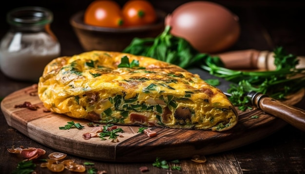 Gesunde vegetarische Mahlzeit Frisch gebackenes Tomatengratin, das von KI erzeugt wird