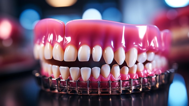 Gesunde Zahnpflege mit künstlichen Zähnen und prothetischen Geräten