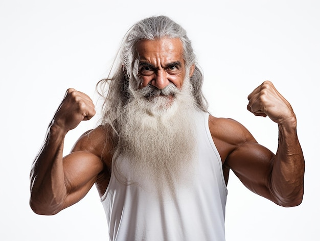 Gesunder Fitness älterer alter asiatischer Mann mit muskulösem Körper